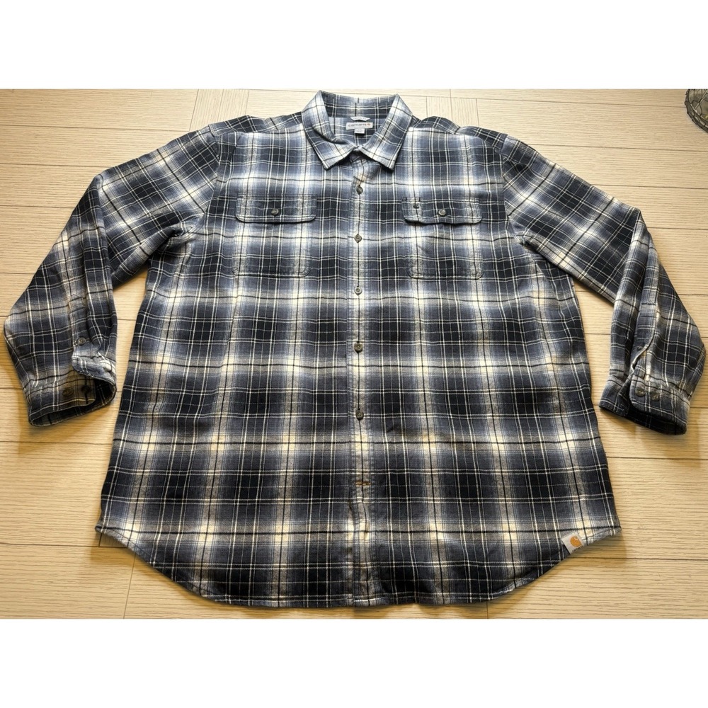 Carhartt Original Fit Flannel Long Sleeve 2XL Plaid Blue Black White Button Up
